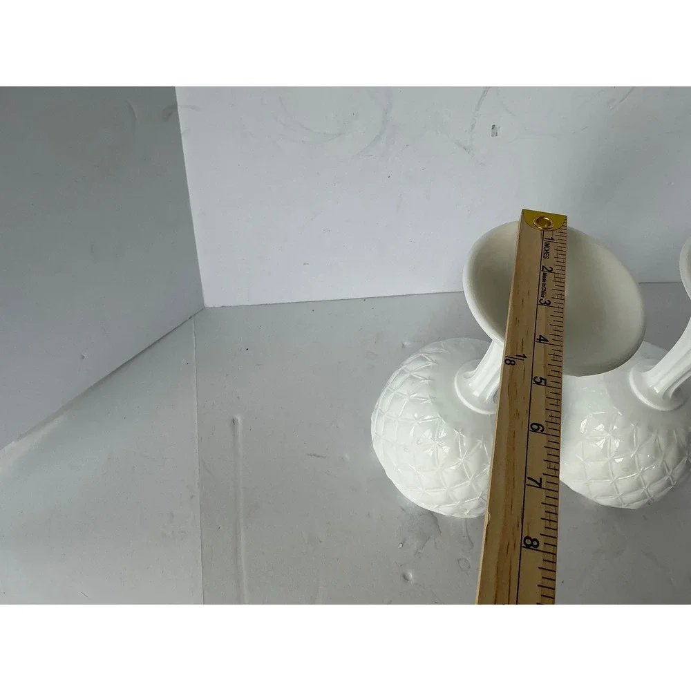 Vintage‎ Milk Glass Goblet Pair Diamond Starburst White 7.5in Mid Century